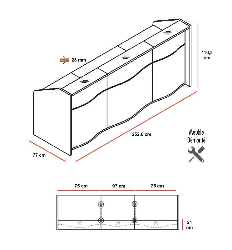 Comptoir d'accueil 3 personnes WAVE - MDD - 253, Gris mat_2