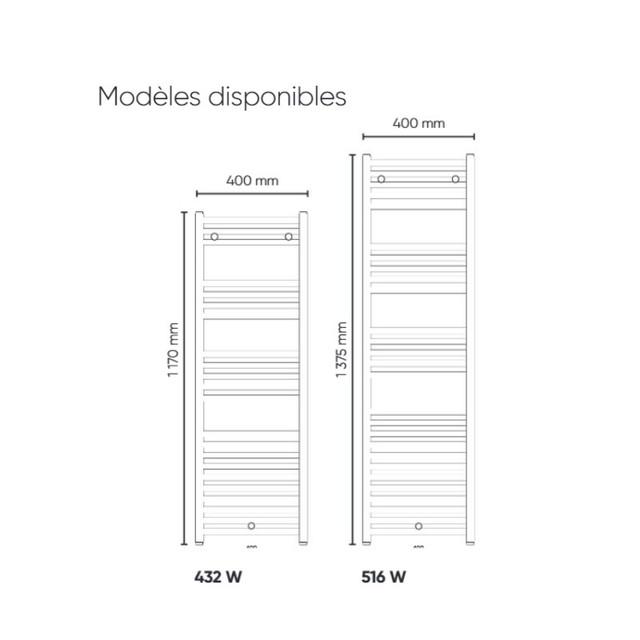 Sèche-serviettes 2012 étroit eau chaude 516W blanc racc. Doubles centrés ou sur collecteurs - Atlantic - 833953_2