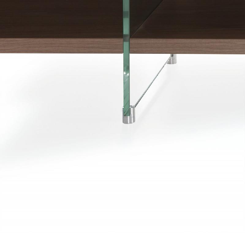Buffet/Meuble TV design MADY 180cm - Noyer, portes coulissantes et piétement en verre trempé_2