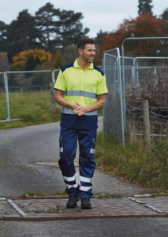 Polo bicolore haute visibilité - Réf: YHVJ220 - 100% polyester, bandes rétro-réfléchissantes larges, norme EN ISO20471 Classe 2_2