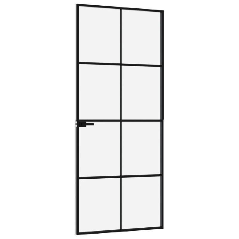 Vidaxl porte d'intérieur noir 83x201,5 cm trempé verre aluminium fin 153663_2