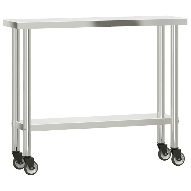 Vidaxl table de travail de cuisine avec étagère 110x30x120 cm inox 3208897_2