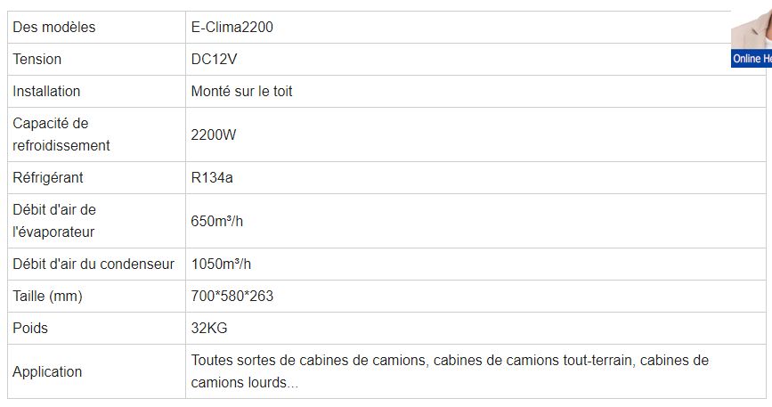 E-Clima2200 - Climatiseur de couchette de camion - King Clima - 12V avec capacité de refroidissement 2200W/7500BTU_2