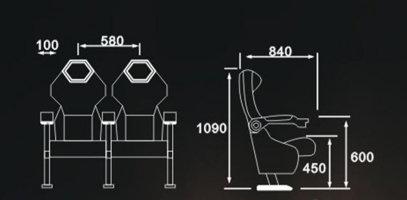 Fauteuil de cinéma - Linsen Seating LS-611 - hauteur totale 1090mm, cadre en acier, accoudoirs avec porte-gobelets_2