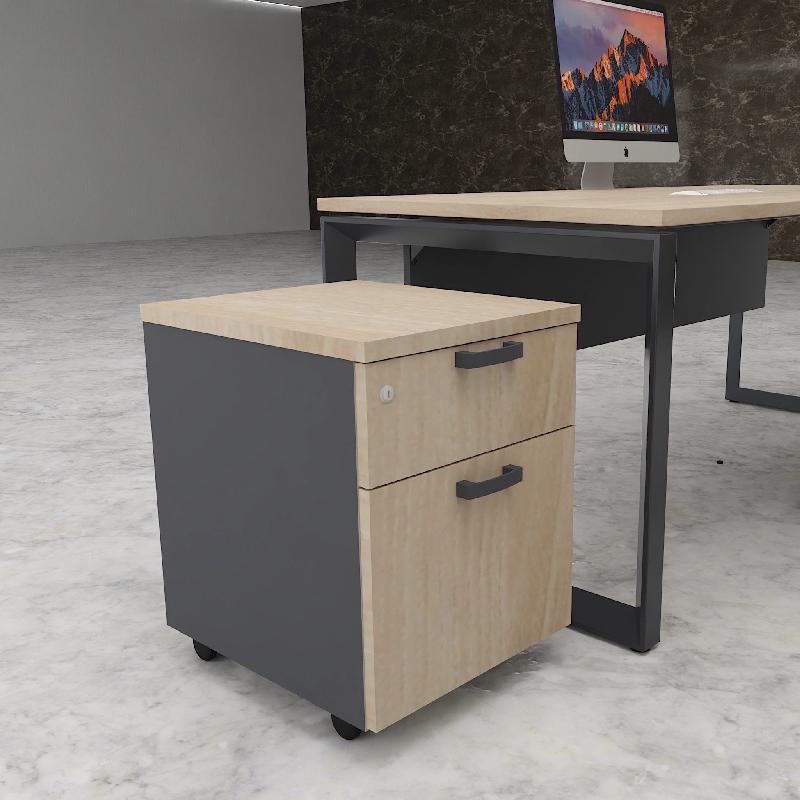Caisson mobile avec tiroir pour dossiers suspendus - Mobel Linea - Gris anthracite, Acacia clair_2