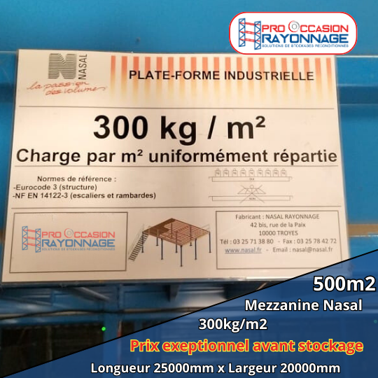 Mezzanine industrielle - Dimensions 20m x 25m, Capacité 300kg/m2 - Nasal_2