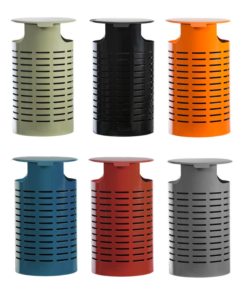 Corbeille publique Örebro réf-8000118 - Hags - 25L avec poteau latéral, noir, scellement béton_2