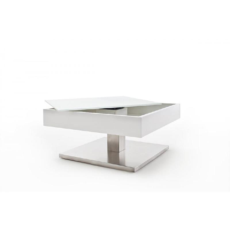 Table basse Marseille laquée blanc mat - Plateau en verre trempé - 75x75 cm - Piétement en acier brossé_2