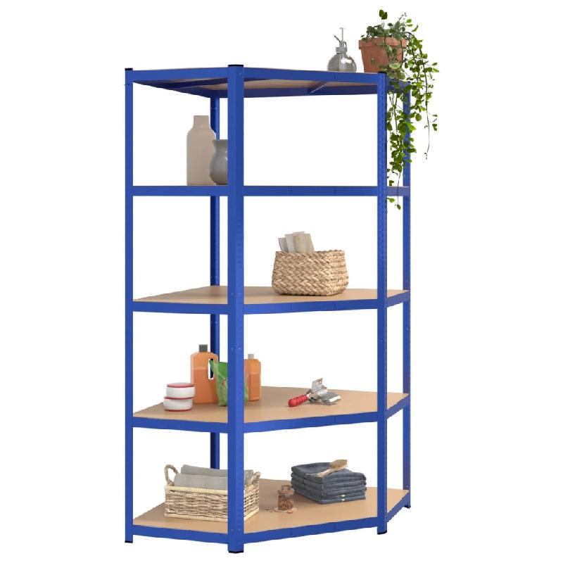 Vidaxl étagères à 5 niveaux 2pcs bleu acier et bois d'ingénierie 3154222_2