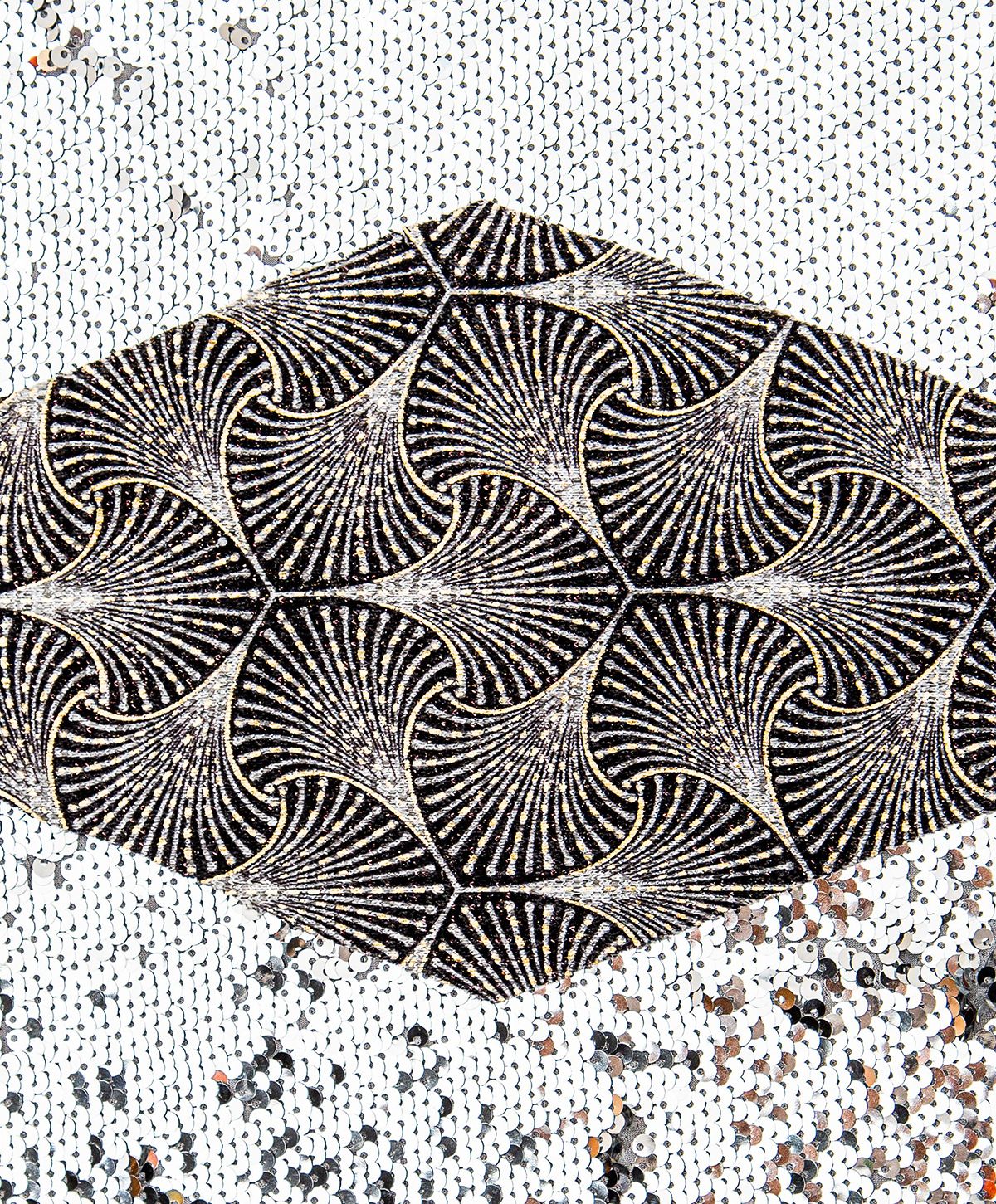 Masque barrière grand public Art Déco - motifs feuilles argentées et dorées - modèle mixte - made in France_2