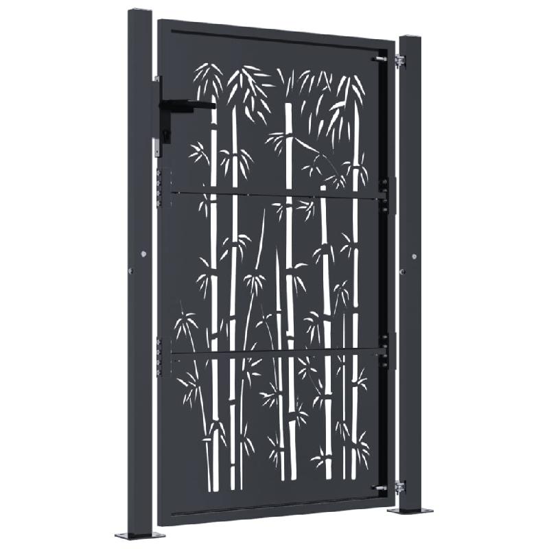 Vidaxl portail de jardin anthracite 105x155 cm acier design de bambou 153181_2