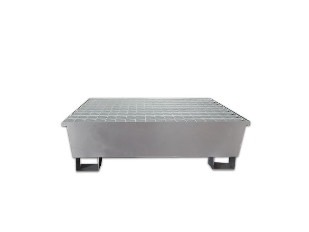Bac de rétention acier galvanisé - 220 L pour 2 fûts debout avec caillebotis amovibles_2