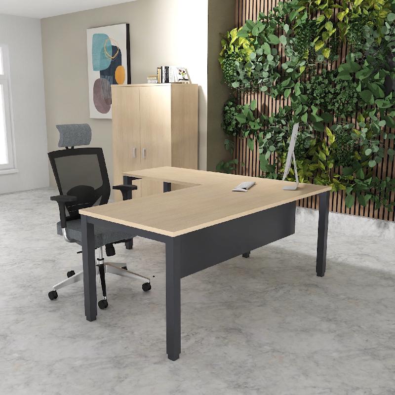 Bureau d'angle Tempo - Mobel Linea. - 180, Anthracite, Chêne moyen , Oui_0