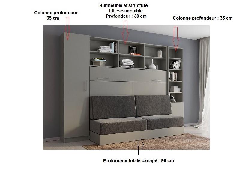 Lit escamotable VERTIGO SOFA avec canapé gris - 311 cm - couchage 140x200 cm - 2 colonnes de rangement_2