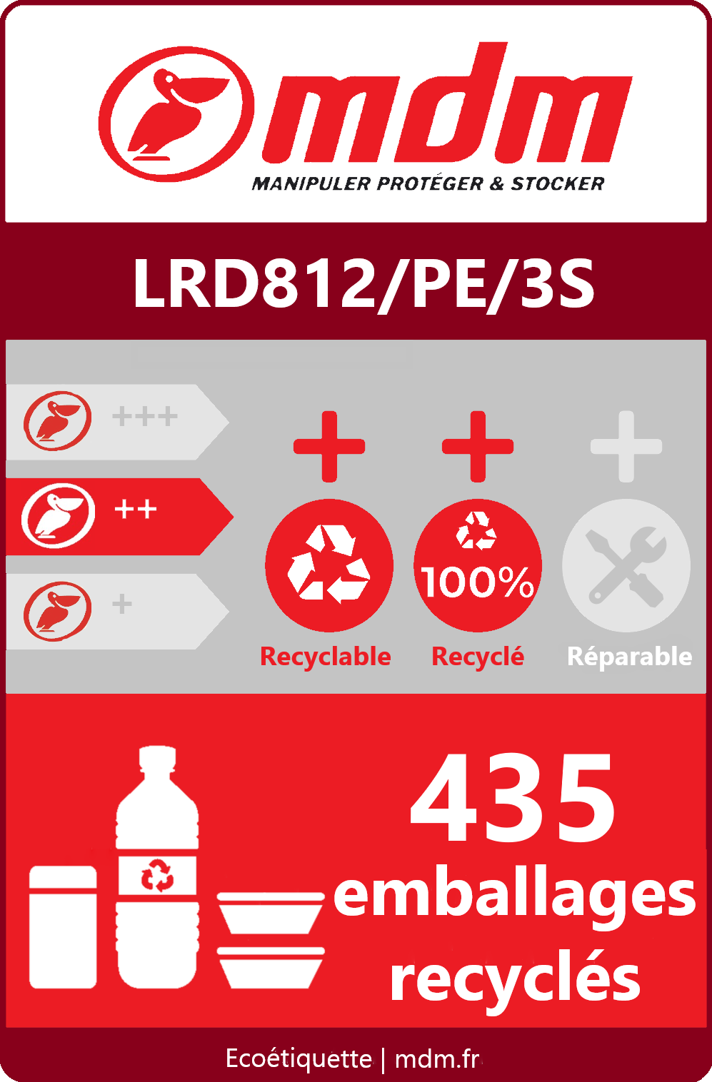 Palette lourde 3 semelles monobloc - LRD812/PE/3S - 800x1200 mm - PEHD recyclé - Charge 7500 Kg_2