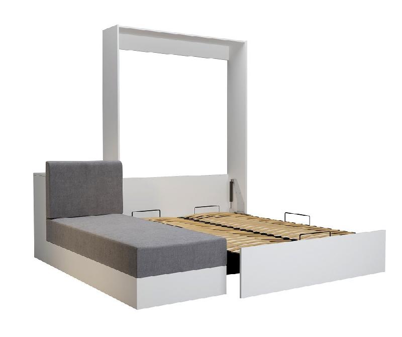 Lit escamotable Dynamo Sofa - Canapé angle méridienne réversible - Blanc mat et tissu gris - 140x200 cm_2