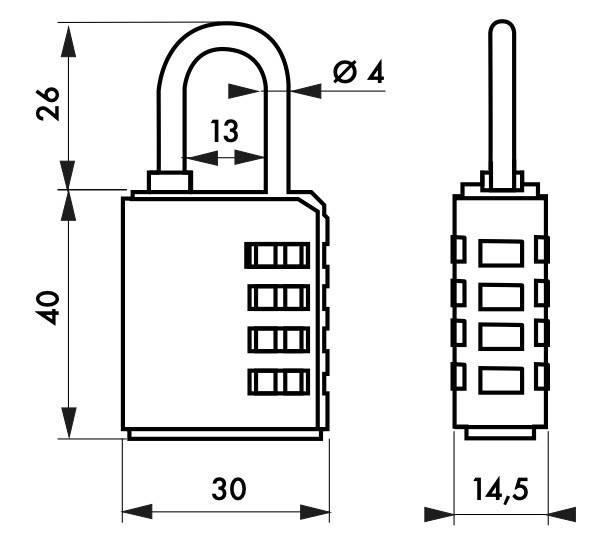 Cadenas 40 mm - combinaison modifiable - ouvrant sur clé passe - THIRARD - alliage moulé - mécanisme à 4 viroles_2