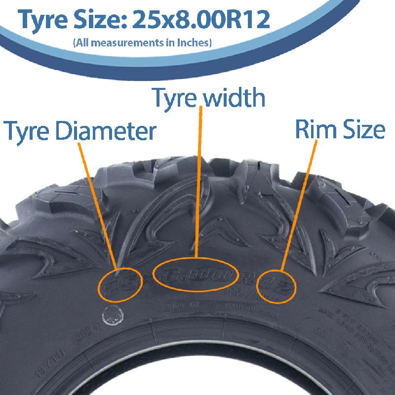 Pneus Quad Tubeless 4 Pièces - 25x10-12 Et 25x8-12, 6 Plis - Homologués Route Et Tout-terrain - Charge Max 190 Kg