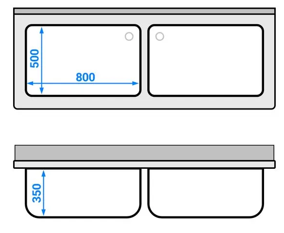 Plonge batterie en acier inoxydable avec 2 grands bacs 180x70 cm_2