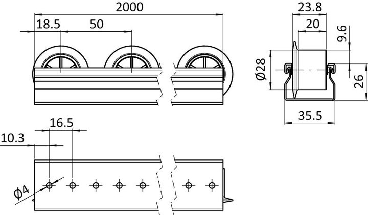 Rail à rouleaux économique, durable et à fonctionnement fluide avec bride -1 pièce - XST R28_2