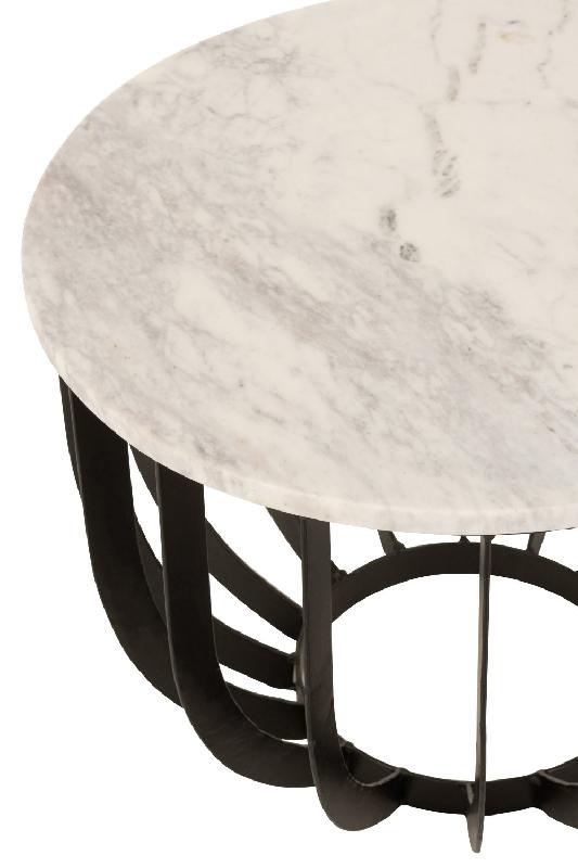 Table ronde gigogne MABE - marbre blanc et acier laqué noir - Design moderne_2