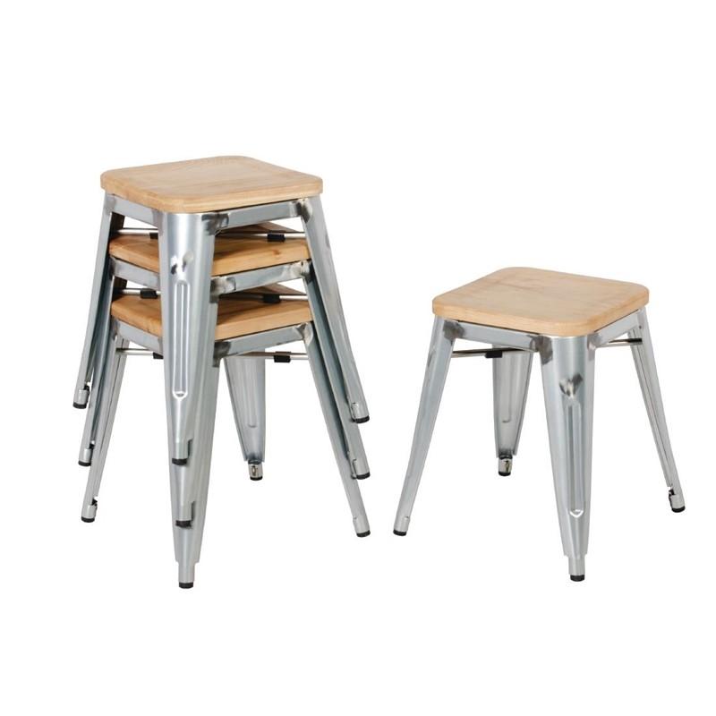 Tabourets bistro bas en acier avec assise en bois (lot de 4) | Bolero - GM634_2
