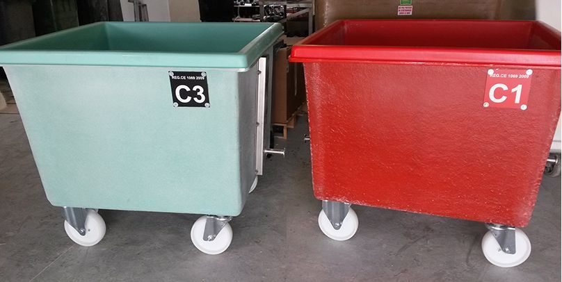 Bac chariot en polyester armé pour abattoir - 400L - fibre de verre - options C1/C2/C3_2