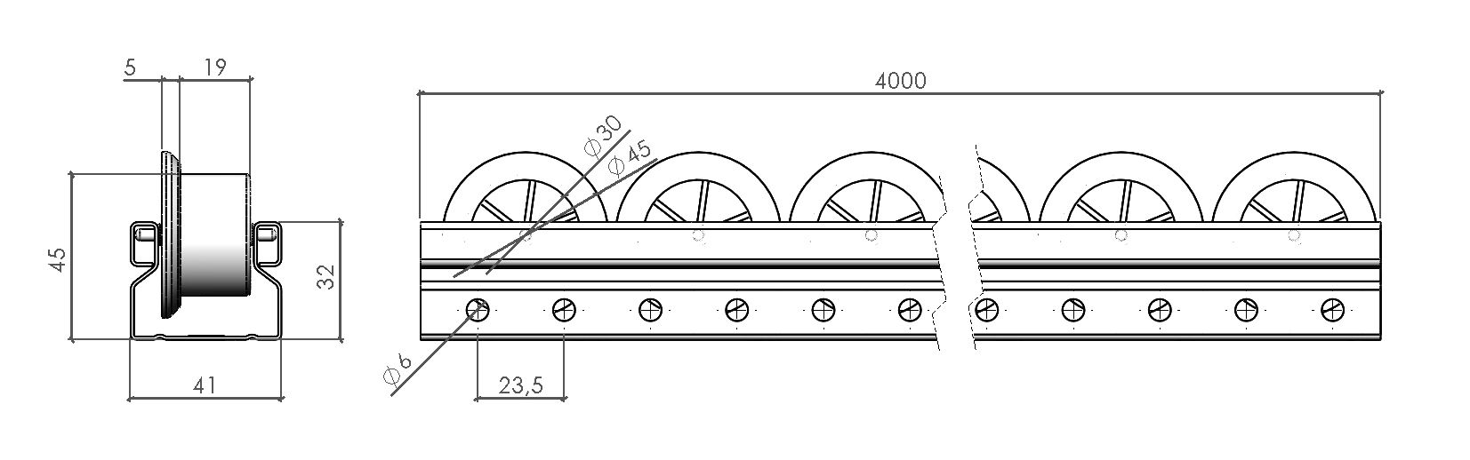 Rail à galets avec flasques - Ø33 mm - Largeur 24 mm - Barre de 4 m_2