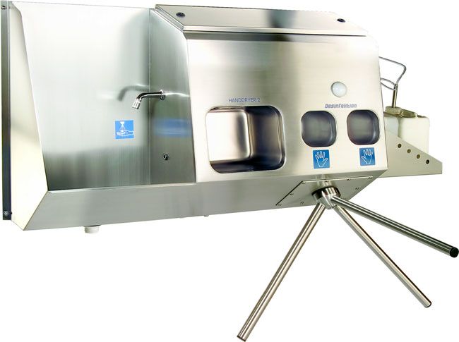 Sas Hygiène en acier inox - ECO Compact II avec module de nettoyage des semelles, lavage, séchage et désinfection des mains_2