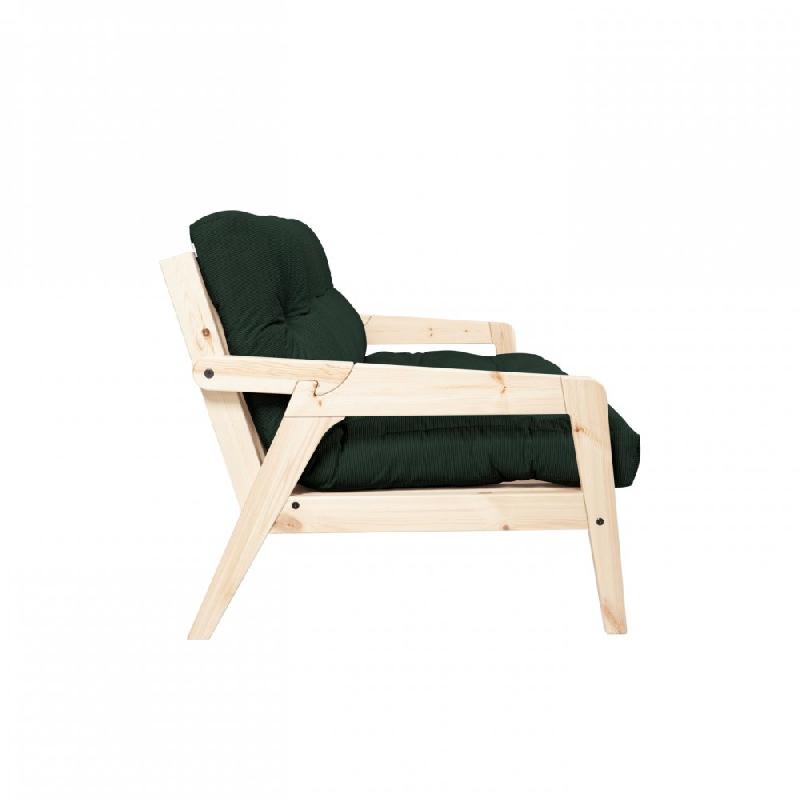 Canapé convertible futon Grab en pin naturel - Coloris vert foncé - Couchage 130 x 190 cm_2