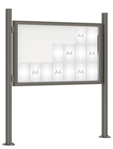 Vitrine extérieure peinte 75 sur poteaux oblongs - simple face - taille de l'affichage de 8 à 30 A4 - Plexi chocs - porte battante réversible ou double battant - serrure de sécurité_2
