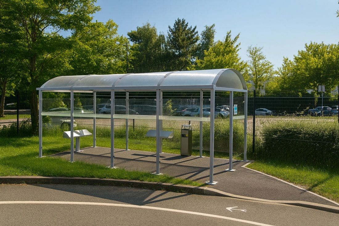 Abri fumeur métallique - 2,8 mètres - Structure en tube carré et toiture en polycarbonate_0