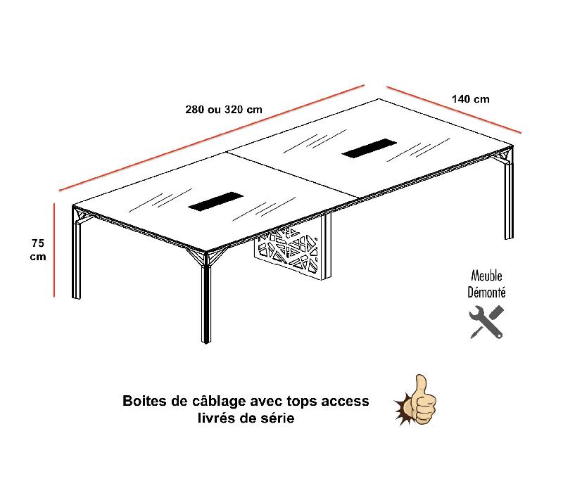 Table de conférence design 8 à 10 personnes avec plateau en verre X8 - Verre Blanc, 320_2