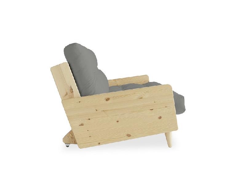 Canapé 3 places convertible INDIE - Style scandinave - Futon gris - Couchage 130x190 cm - Pin massif - Matelas confortable_2
