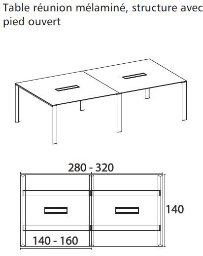 Grande table de réunion X7 avec pieds ouverts chromés - Officity - Chromé, Orme, 420_2