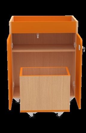 Meuble d'exposition - Réf. R.RE - Avec étagères à rebords et bac à roulettes - Pour crèches et collectivités_2