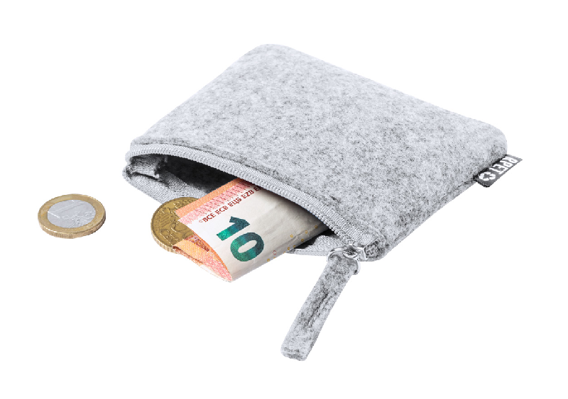 Porte-monnaie zippé en feutre RPET - Labélisé RPET - Gris - 11g_2