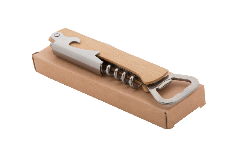 Décapsuleur et tire-bouchon en acier inoxydable - manche en bambou - couleur naturelle_2