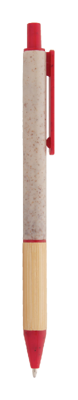 Stylo bille écologique en paille de blé - grip en bambou - encre bleue - couleur rouge_2
