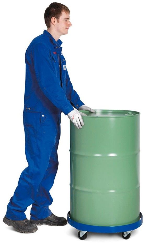 148431W - Roule-fût en acier peint RAL 5010, pour fûts acier 200L et plastique 220L - 4 roulettes pivotantes_2