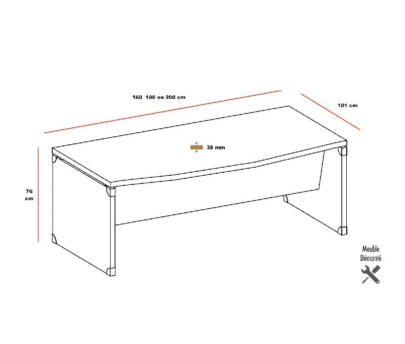 Bureau arqué X time avec pieds bois - Quadrifoglio. - 200, Noyer canaletto_2