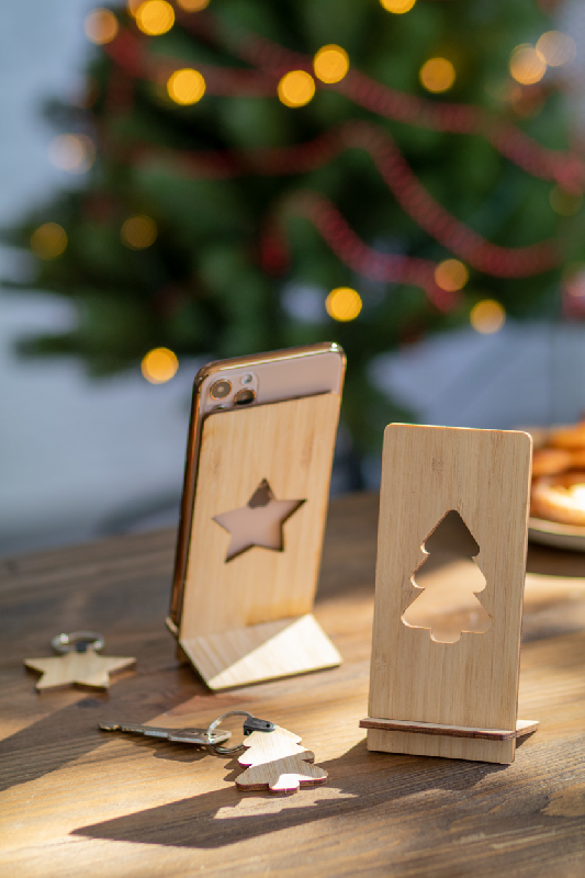 Support pour téléphone en bambou - Motif étoile de Noël - Couleur naturelle - 185g_2