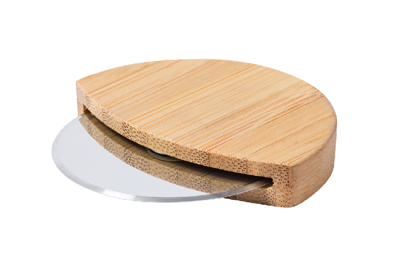 Roulette à pizza - acier inoxydable - boîtier en bambou - couleur naturelle - poids 35 g_2