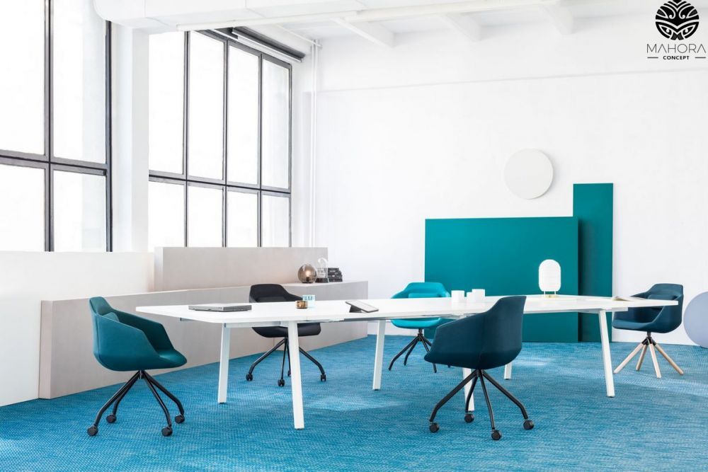 Yan M - Bureau open space avec plateaux coulissants - Mahora - Plateau mélaminé, piétement métal - Dimensions modulables_2