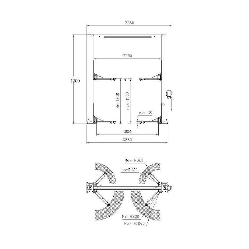 Élévateur de voiture 2 colonnes 4 tonnes avec arc 380v_2