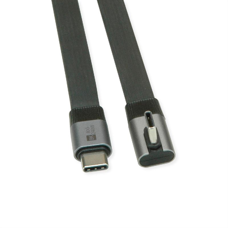ROLINE Câble USB4 2.0 plat, C–C, M/M, un côté coudé à 90°, 8K UHD-2, 80Gbit/s, 240W, noir, 0,8 m_2
