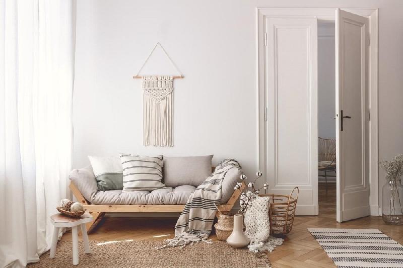 Banquette méridienne convertible futon BEBOP - Pin naturel - Tissu lin - Couchage 75x200 cm - Design moderne et confortable_2