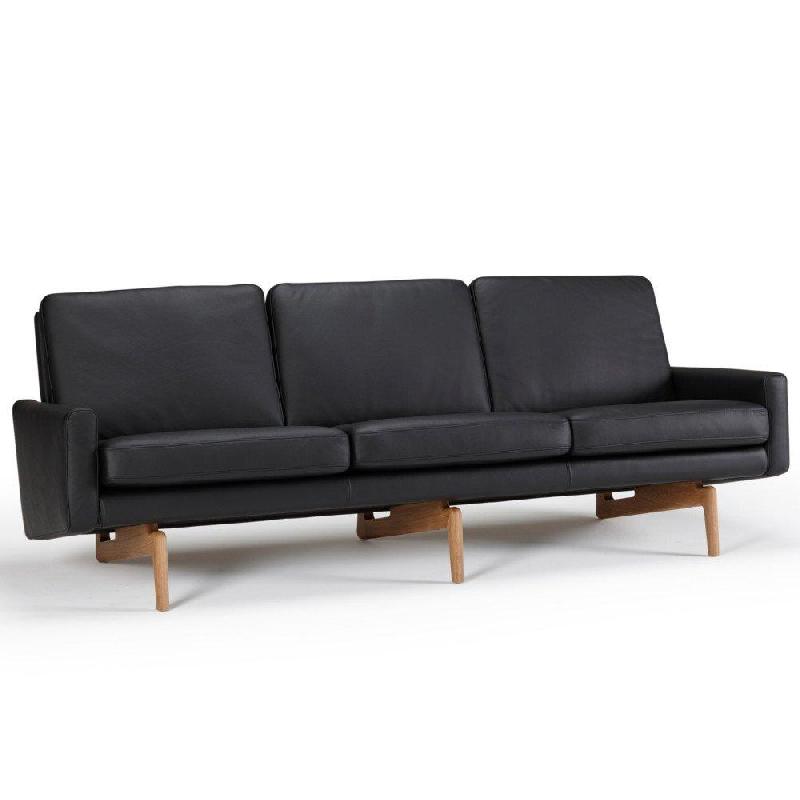 Canapé 3 places design scandinave EGSMARK - piétement en chêne - cuir noir - rembourrage NOSAG 40kg/m3_2