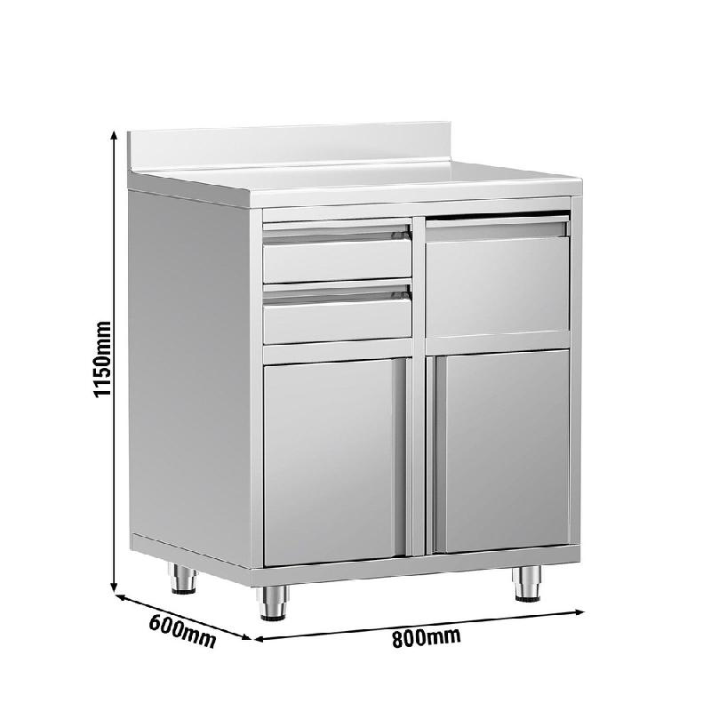 Meuble inox pour machine à café - 800 x 600 mm - 2 tiroirs - Bac à marc de café_2