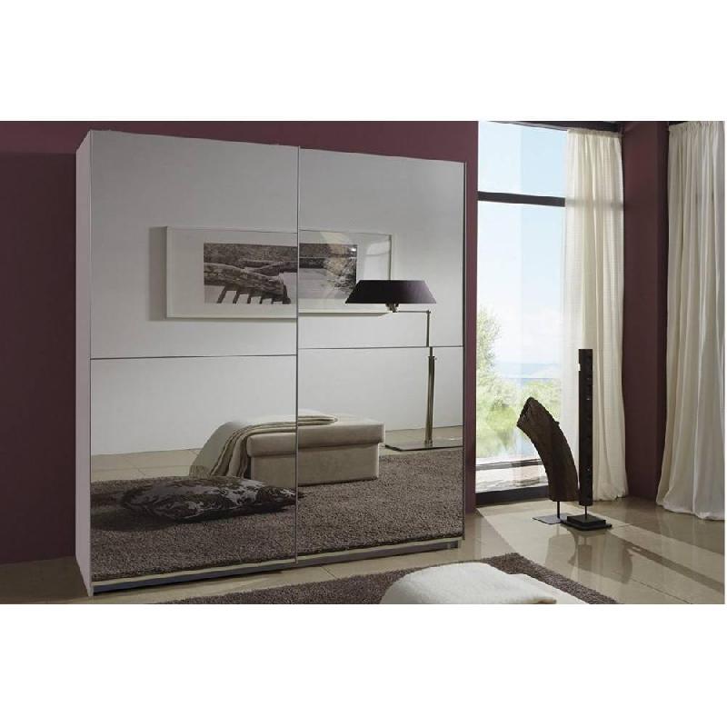 Dressing Clapton 135 cm - Portes coulissantes blanches avec miroirs - 2 penderies et 2 étagères_2
